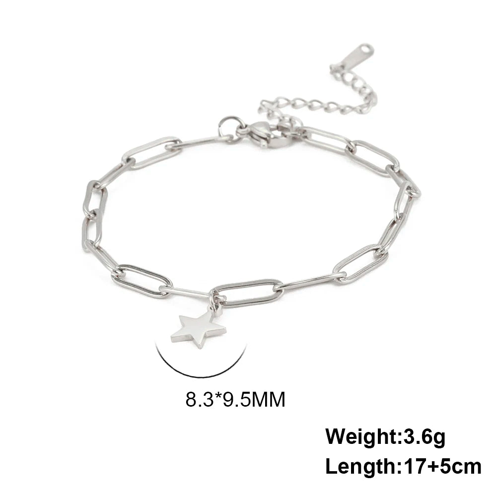 Amaxer Edelstahl Armband für Frauen Mann Pentagramm Büroklammer Kette Pulseira Hochzeitstag Schmuck Mutter Geschenk
