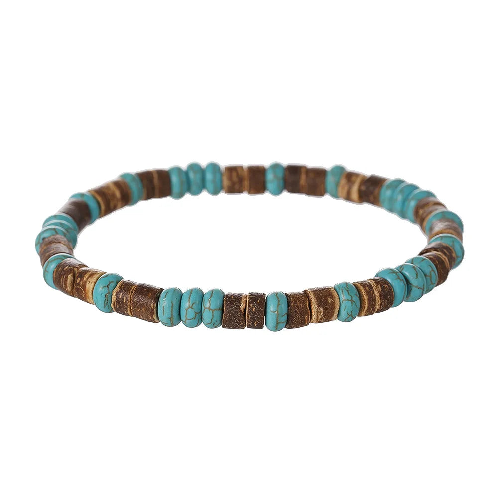 Einfache Retro Holz Perle Männer Armband Böhmischen Blauen Kokosnuss Armband Schmuck Mode Party Zubehör Geschenk