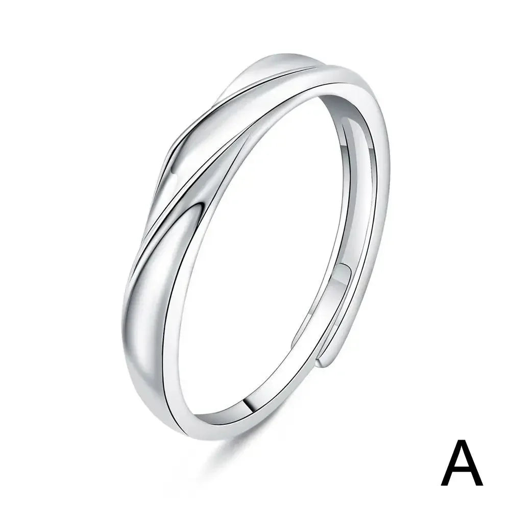 Einfache Mode Paar Ringe Set Silber Farbe Öffnung Einstellbare Finger Licht Luxus Schmuck Für Frauen Männer Jahrestag Geschenk