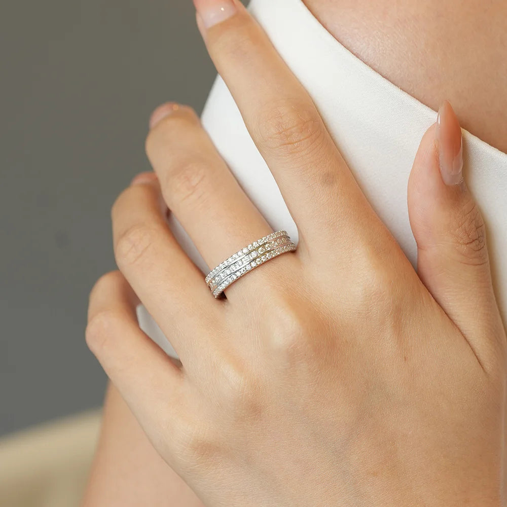 Ring aus 925er-Sterlingsilber mit Rundschliff, Moissanit, weiße Farbe, Eheringe für Damen