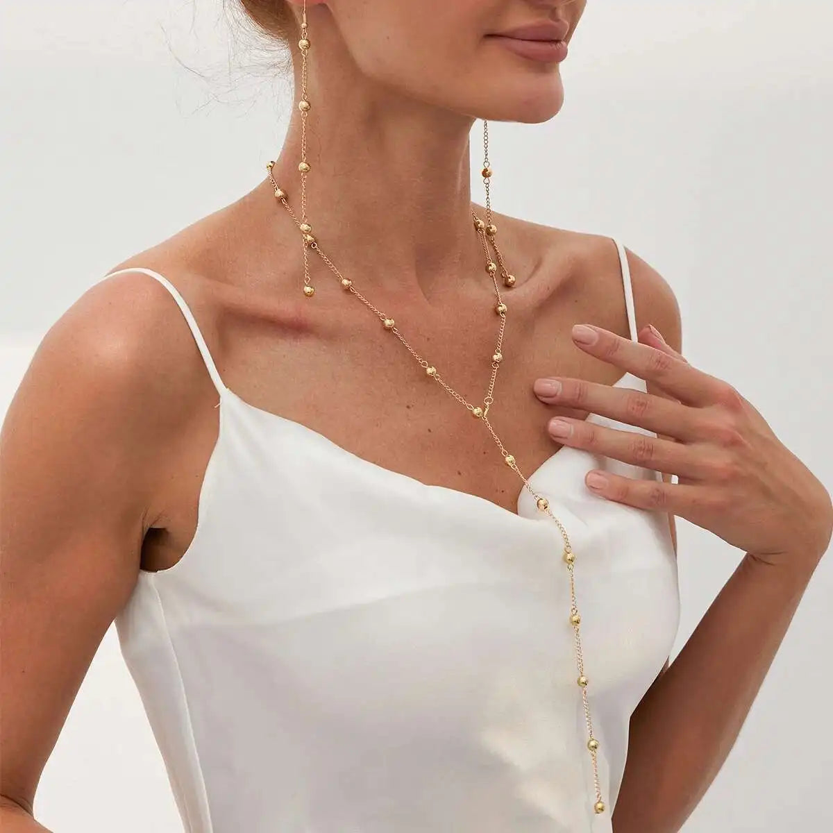 Lacteo Trendy Y-förmige dünne Kette kleine CCB Perlen Halskette Tropfen Ohrringe Sets für Frauen lange Quaste Anhänger eleganten Schmuck 2025