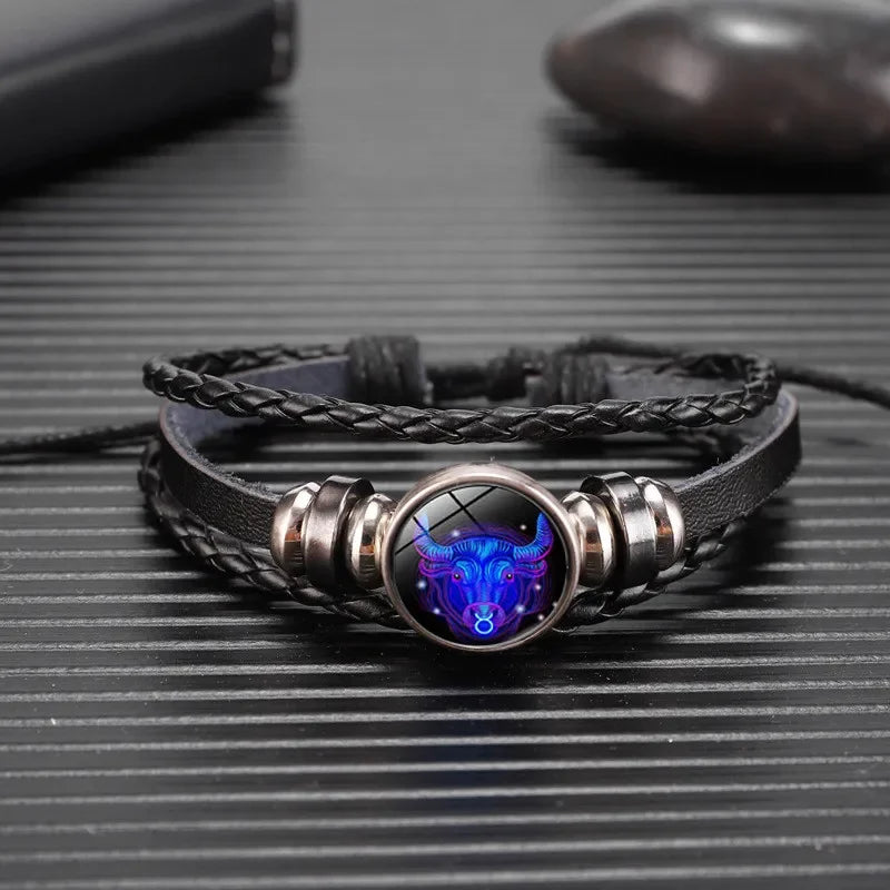 12 Sternzeichen Sternbild Charme leuchtendes Armband Männer Frauen Mode mehr schicht ige Webart Leder Armband & Armreif Geburtstags geschenk
