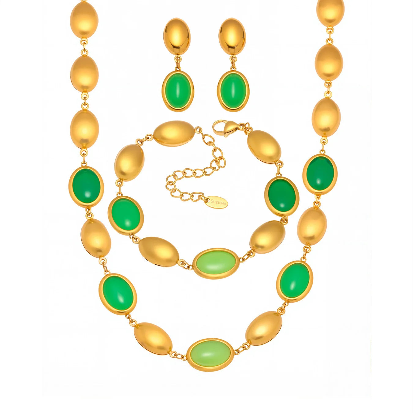 Mehrfarbige Opal-Halskette, Armband, Ohrringe für Damen, 18 Karat vergoldeter Edelstahl, Damen-Halsketten, Armbänder, Ohrringe-Set