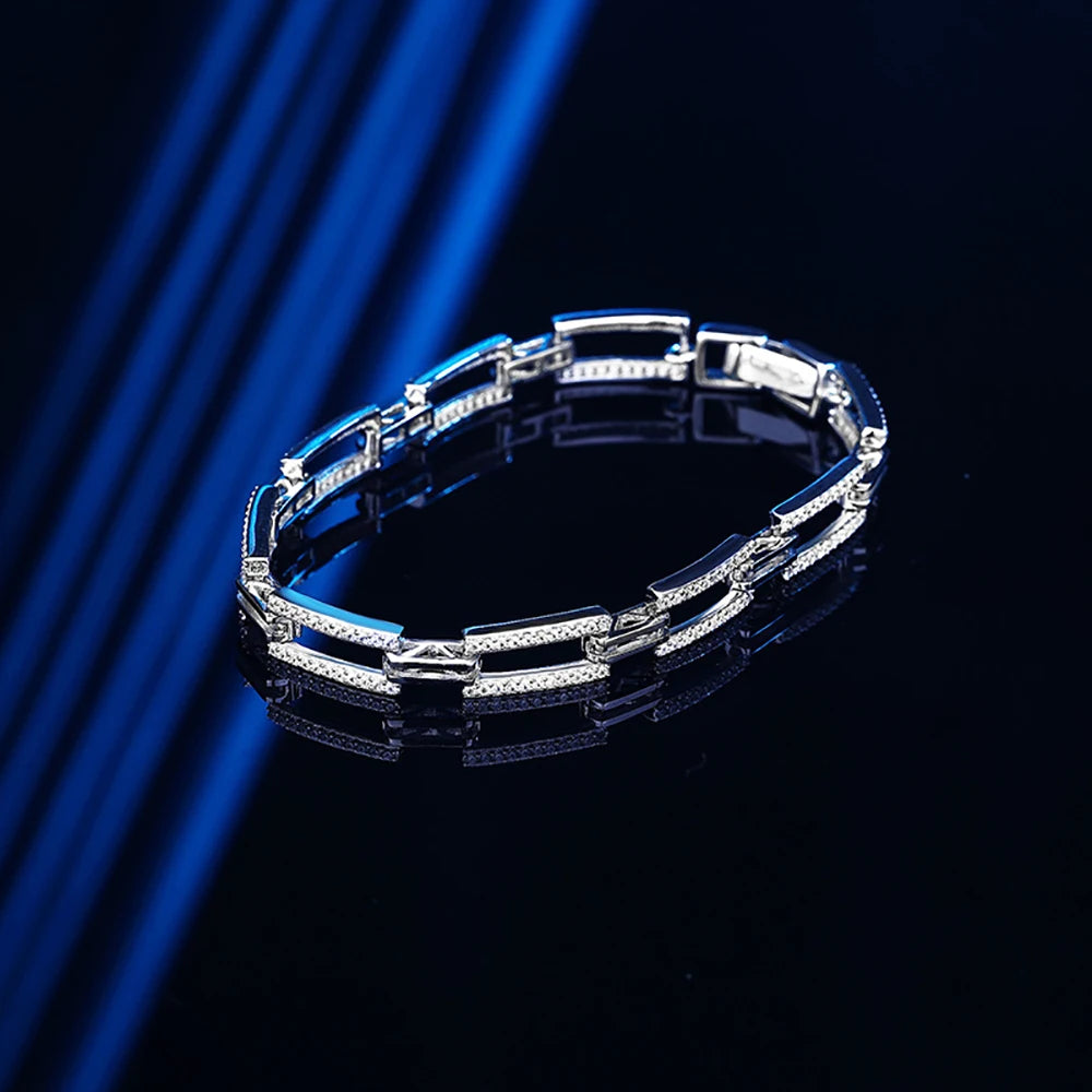 TEMGF S925 Sterling Silber Kettenarmband 1,1 mm Zirkon-Inlay für Frauen und Mädchen, eleganter feiner Schmuck, trendige Geburtstags-einzigartige Geschenke