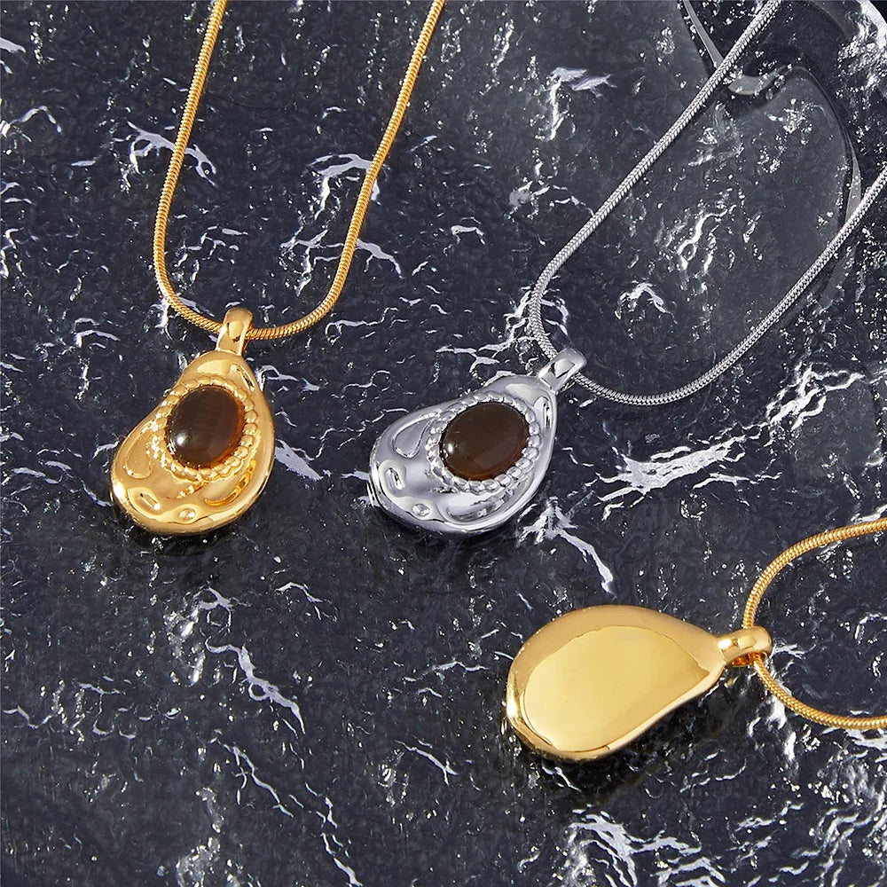 Kupfer Anhänger Edelstahl dünne Schlangen kette Halsketten für Frauen Männer braun Tigerauge Hals Halsreif Hip Hop Unisex Schmuck