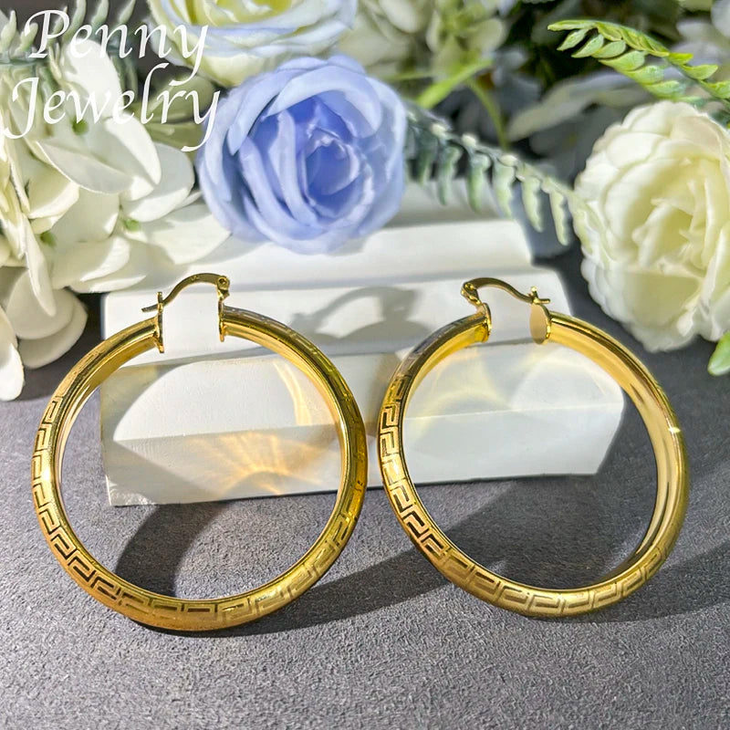Große runde 18K vergoldete Creolen für Frauen, Kupfer, Vintage-Kreis-Ohrring, Party, Hochzeitsgeschenke, italienische afrikanische Schmucksets