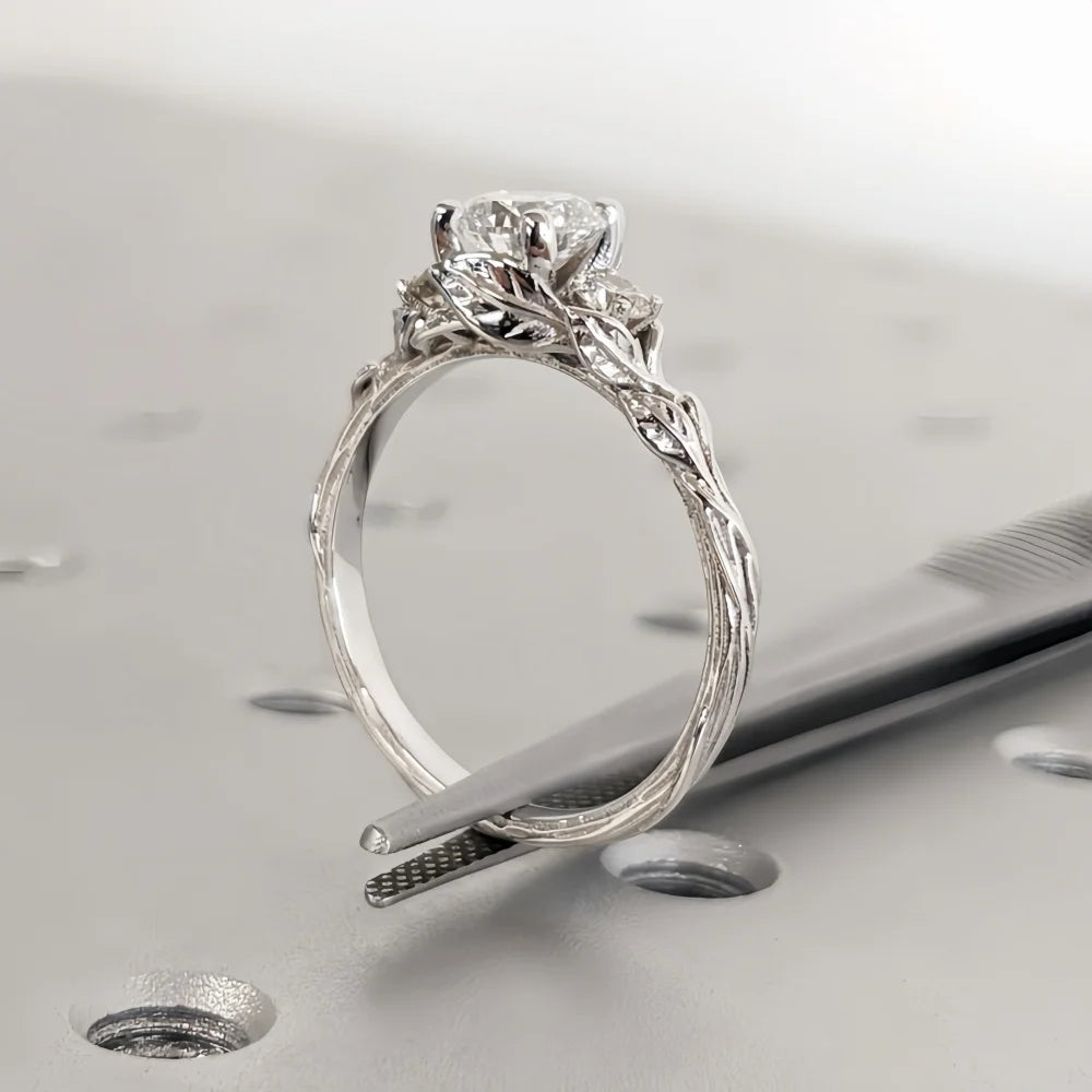 Versprechensring aus Sterlingsilber S925 mit Rankenzweig, eingelegt mit einem Karat Moissanit-Diamant-Ehering, weiblicher Verlobungsschmuck