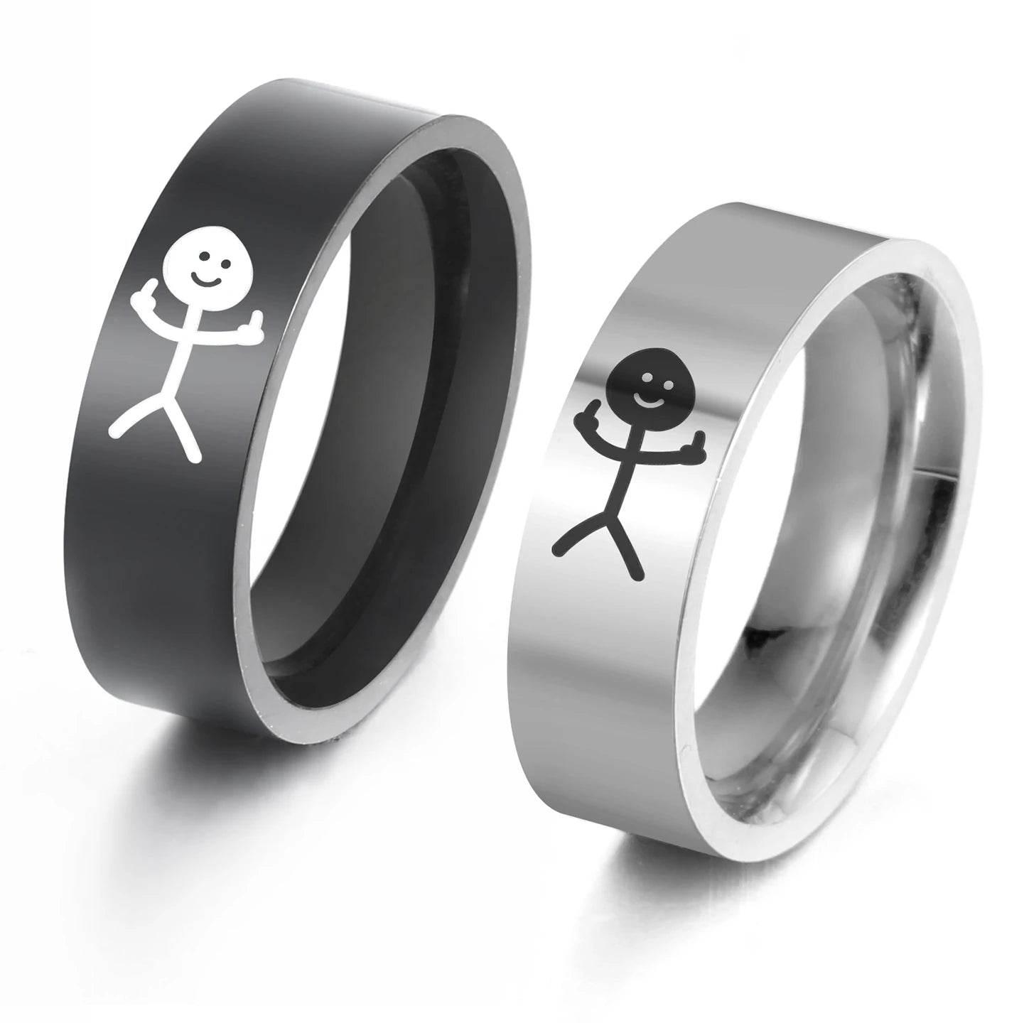 LIKGREAT Edelstahl Mittelfinger Stick man Ring Trend Fuxk Sie Doodle Ringe für Mann Paar einfache Hip Hop Schmuck Geschenk