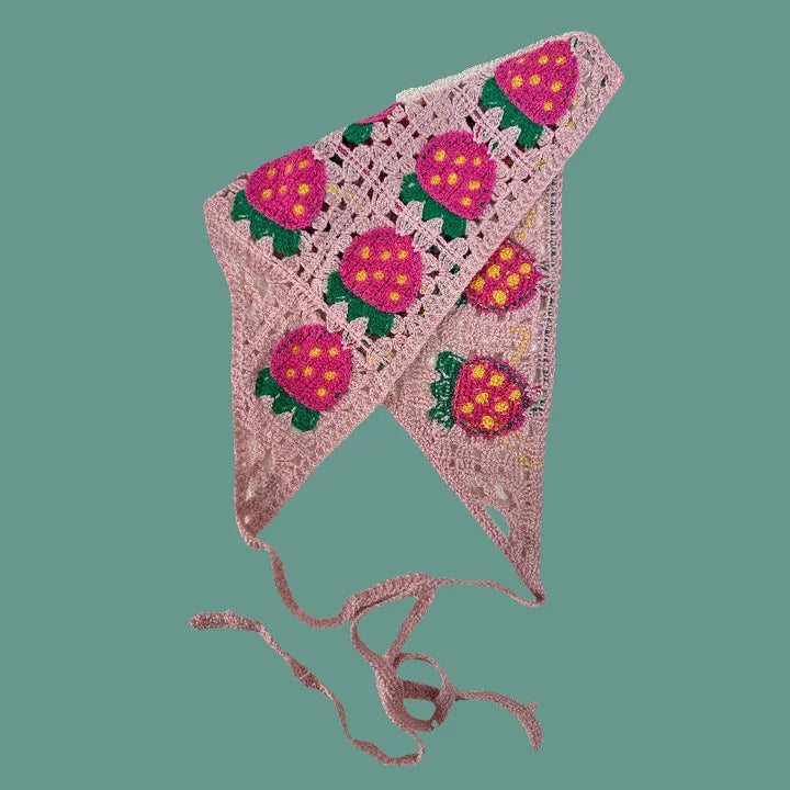 Elegantes gestricktes Dreieckstuch-Stirnband für Damen, modisch, Mädchen, Erdbeere, vielseitiges Muster, Haarband, Haar-Accessoire