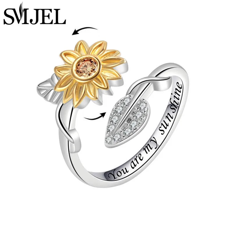 Neue Sonnenblume Angst Ring Fidget Spinner Ringe für Frauen Nette Schmetterling Kolibri Charms Finger Ring Anti Stress Drehen Geschenke