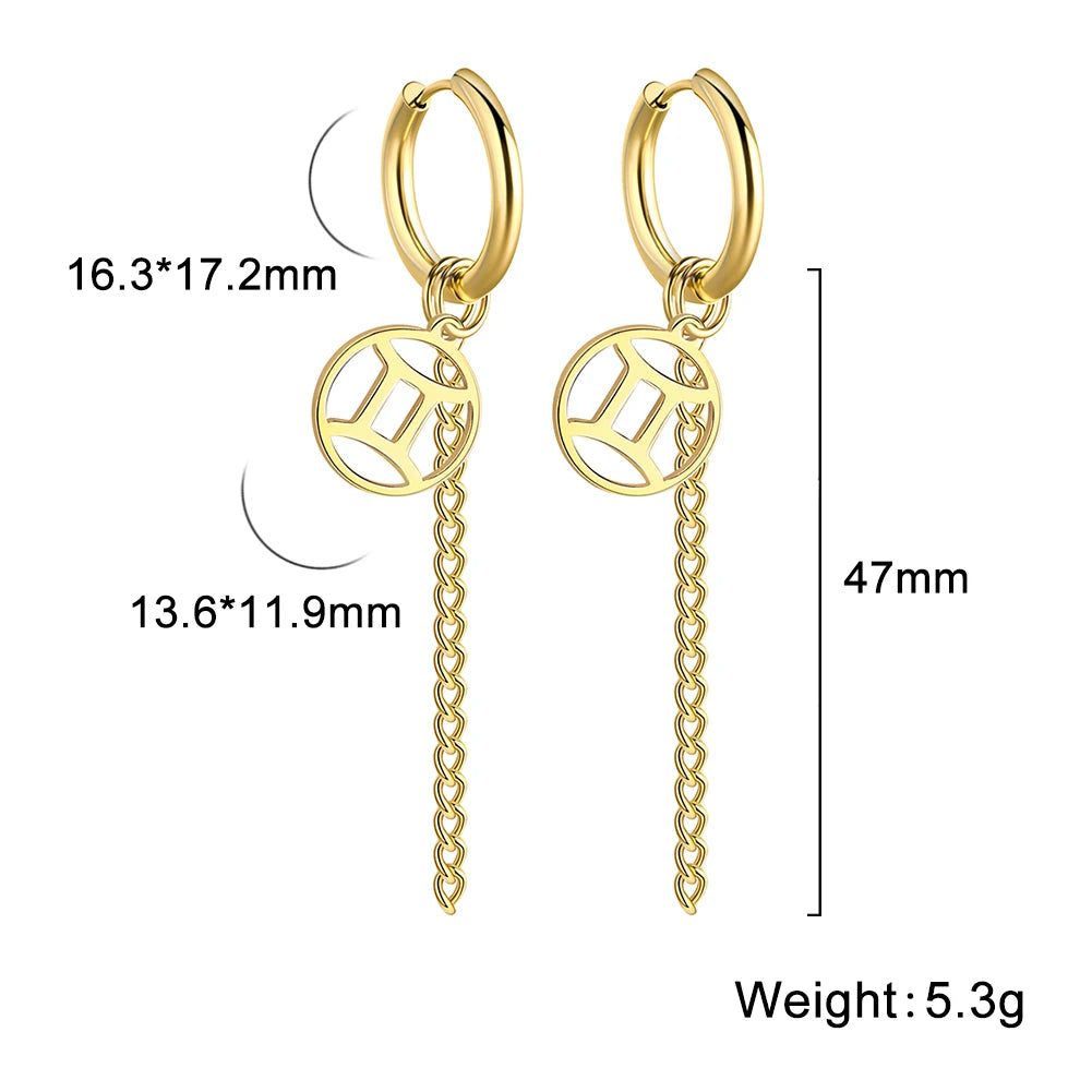 Amaxer Sternbild-Pin-Ohrringe, 12-Sternzeichen-Edelstahl, eleganter Quasten-Tropfenohrring, Widder, Stier, Jungfrau, Fische, für Frauen, Geschenk