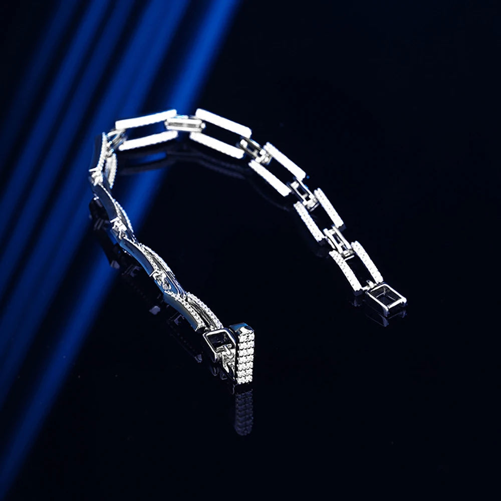 TEMGF S925 Sterling Silber Kettenarmband 1,1 mm Zirkon-Inlay für Frauen und Mädchen, eleganter feiner Schmuck, trendige Geburtstags-einzigartige Geschenke