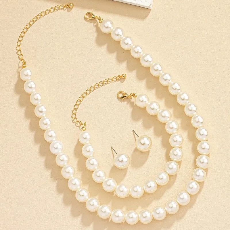 INS Mode Minimalistischen Imitation Perle Halskette Ohrringe Armband Schmuck Set frauen Party Zubehör