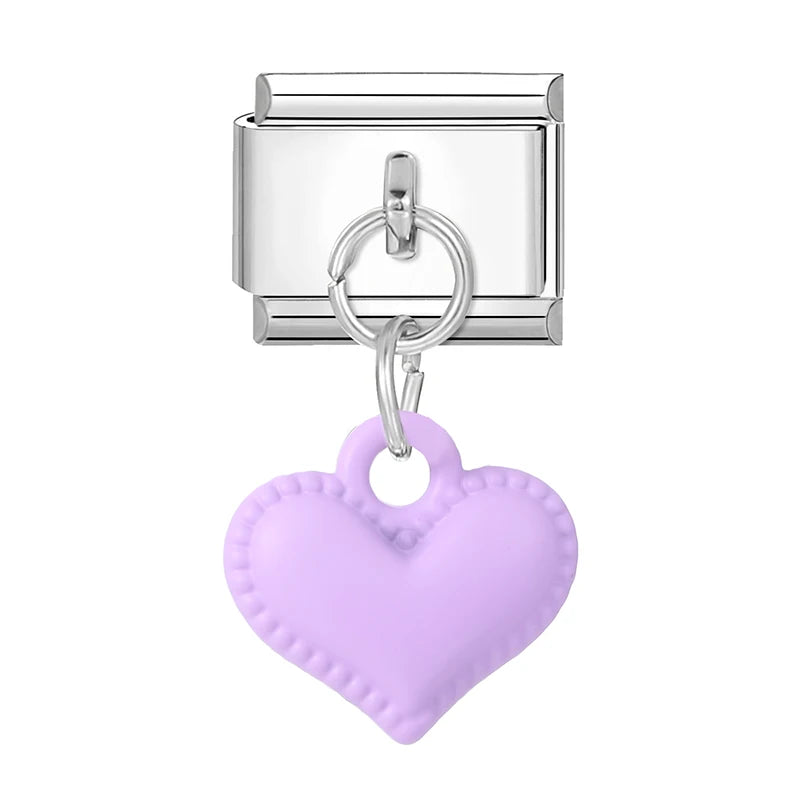 Lila Rosa Blau Schleife Knoten Herz Muschel Muschel Anhänger Italienischer Charm Link Fit 9MM Armband Edelstahl Männer Frauen DIY Herstellung