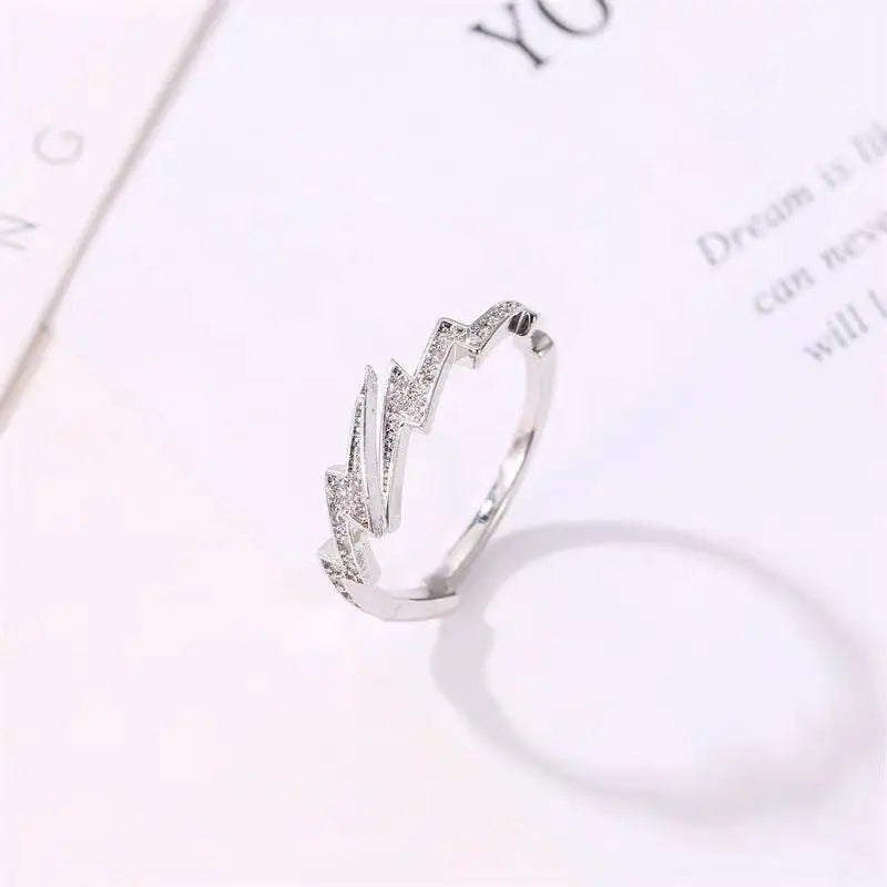 Punk Hip Hop Silber Farbe Zirkon Blitz Offene Ringe für Männer Mode Schmuck Geschenk Kreative Einstellbare Ring