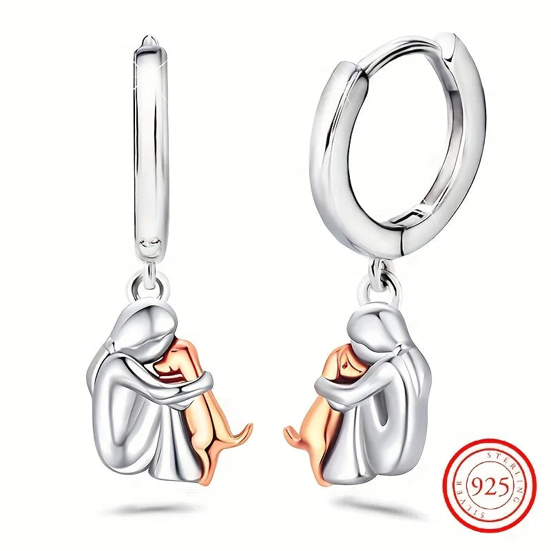 S925 silberne hypo allergene Creolen mit süßem Hunde anhänger-zartes weibliches Geschenk