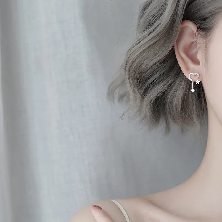 Ry s925 Sterling Silber Stern Tropfen Ohrringe für Frauen herzförmige Zirkon Temperament Quaste Ohrring koreanischen Modeschmuck