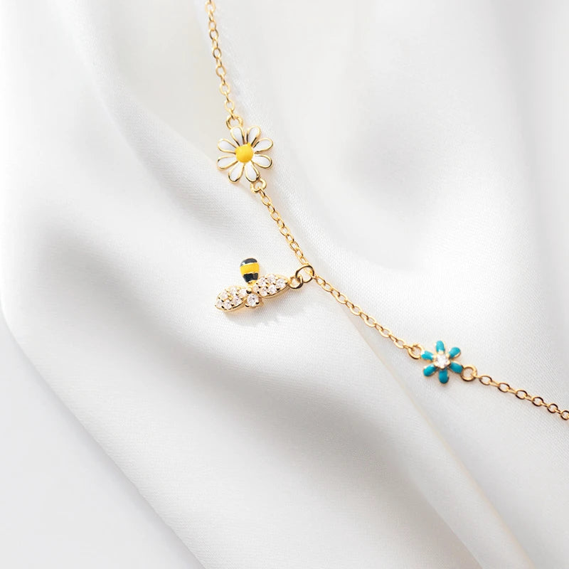 Sole Memory Niedliche Mini-Bienenblumen aus 925er-Sterlingsilber für Damen, größenverstellbare Armbänder BR320