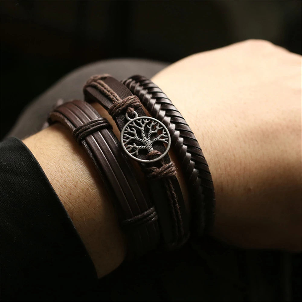 WESTBULL 3 Teile/satz Multilayer Leder Armbänder Für Männer Kreuz Charme Homme Armreifen Geschenk Schmuck