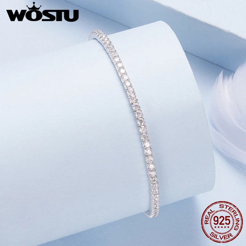 WOSTU Luxus-Voll-Pavé-Armband aus 925er-Sterlingsilber mit Zirkonen, funkelnder Armreif zum Ziehen und Einstellen für Frauen, Hochzeitsgeschenk, edler Schmuck