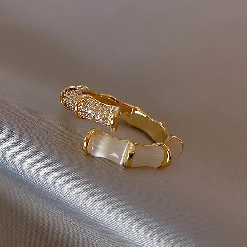 Herz Offene Ringe für Frauen Korea Geometrische Kristall Mondstein Gothic Finger Ring Y2K Zubehör Trendy Ästhetischen Schmuck Geschenk