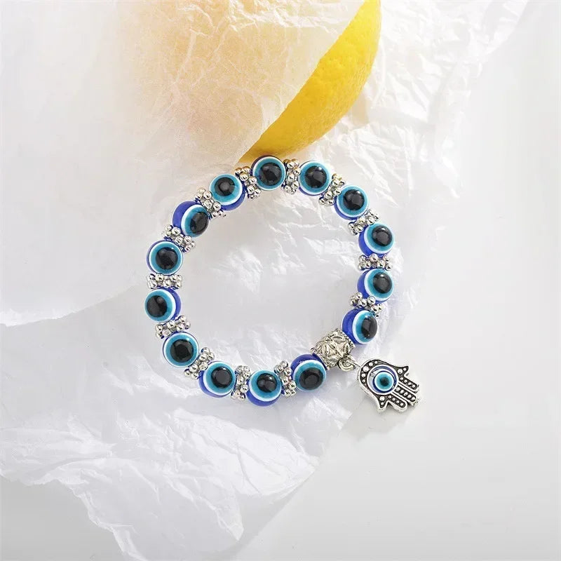 2 Stück Vintage Blue Evil Eye Armband für Frauen, die Glück, Amulett, Hand der Fatima wünscht, Armband, Glück, Türkei, bunt, einfach, trendig