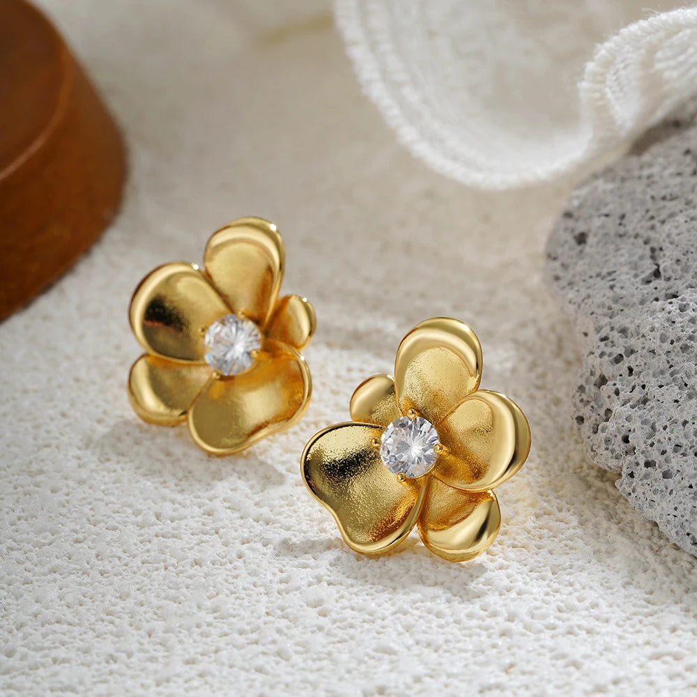 18 Karat vergoldete, gestreifte Textur, klobige Ohrstecker für Damen, glänzender Edelstahlknoten, gedrehte geometrische Ohrringe, täglicher Schmuck