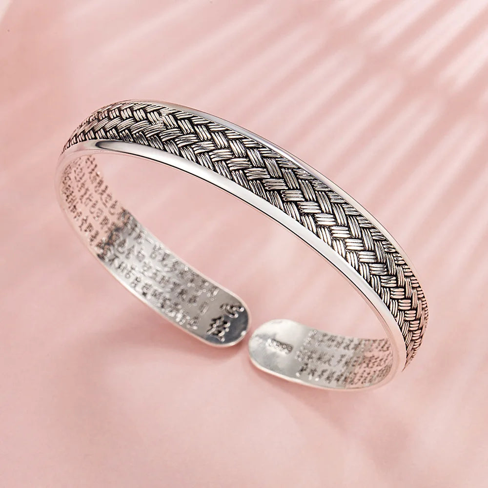Offener schwarzer Armreif aus 925er-Sterlingsilber, gewebt, Damen-Handarmbänder, Luxus-Designer-Schmuck, Accessoires, Geschenke
