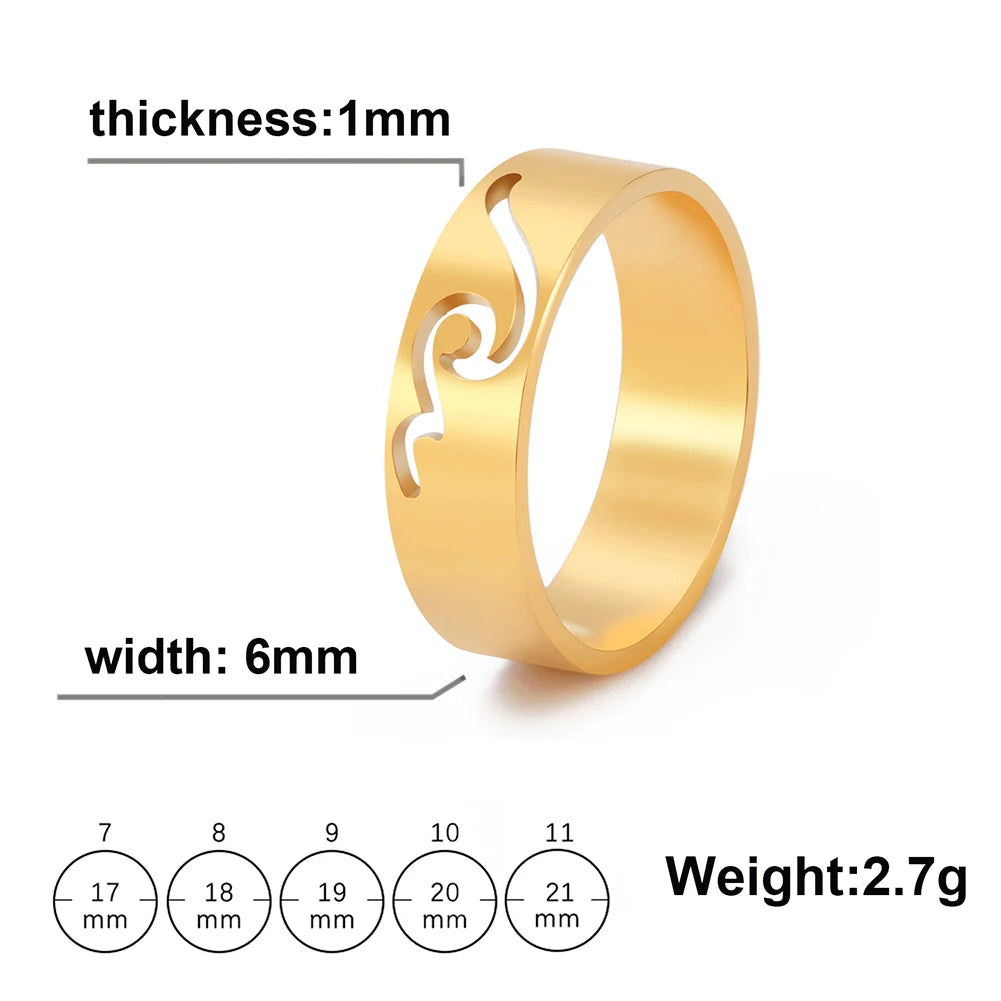 COOLTIME Einfache Meereswellen-Paarringe 2025, Trend Ocean Surf Edelstahl, gepaarte Ringe für Damen und Herren, Hochzeit, Geburtstag, Schmuck