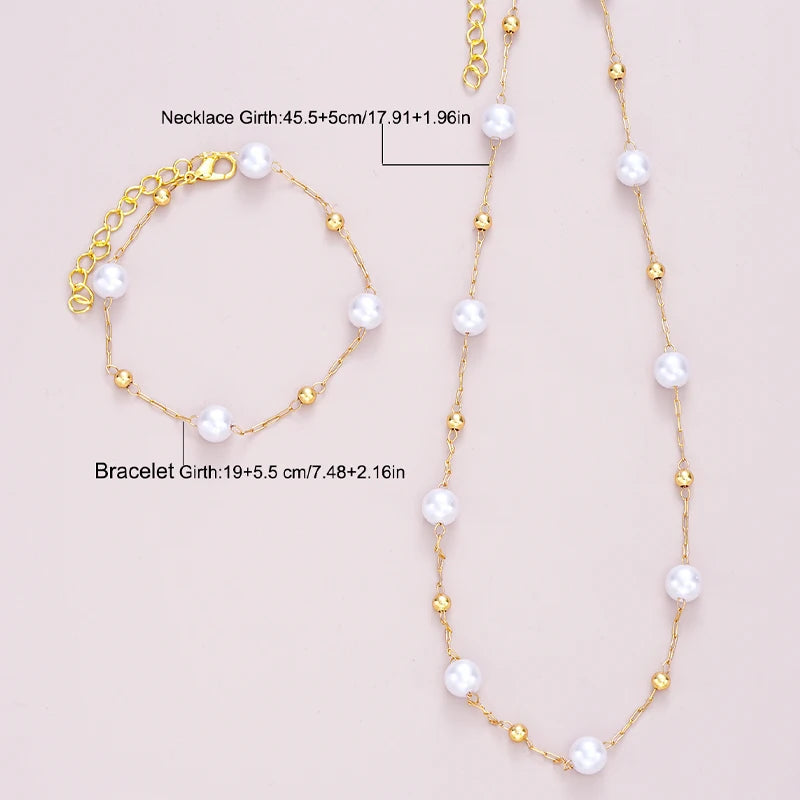 2-teiliges exquisites goldfarbenes böhmisches Schmuckset für Damen, modisches Perlen-Kreuz-Anhänger-Halsketten-Armband-Set, lässiger Schmuck, Geschenke