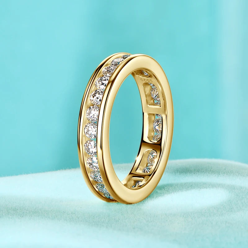 Anziw 2,5 mm Full Eternity Band Moissanit Ring aus echtem 925er Silber für Damen, trendige Hochzeit, Verlobung, Fingerringe, GRA-zertifiziert