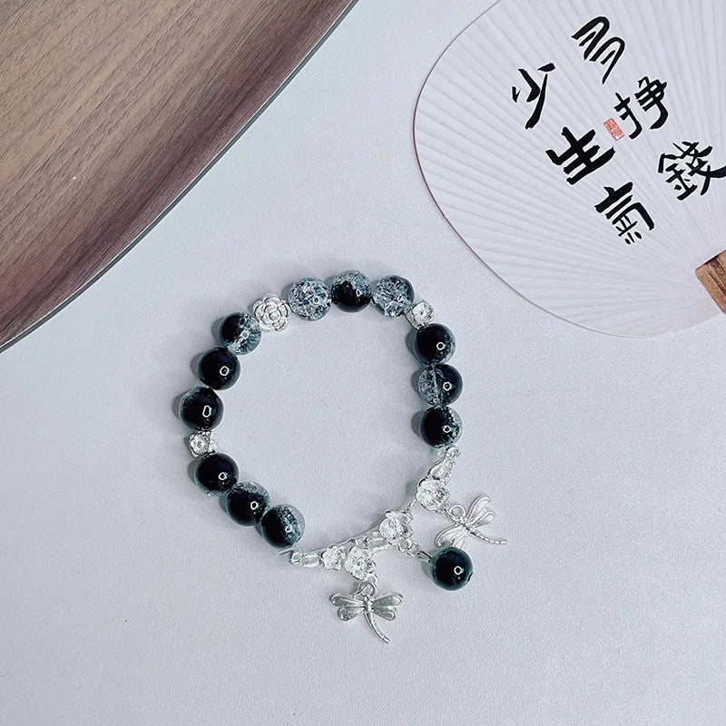 Schöne Frauen Hand Armbänder Schmetterling Herz Glocke Quaste Schloss Eis Rissige Perlen Glas Perlen Stretch Armreif Student Schmuck 1164