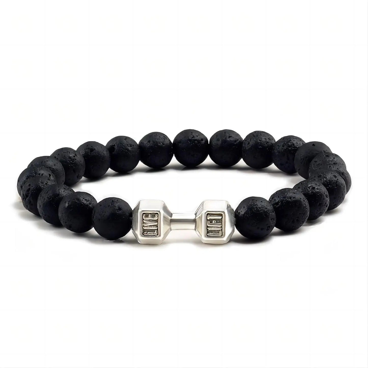 1pc Natürliche Schwarze Vulkanische Lava Stein Hantel Armband Schwarz Matte Perlen Armbänder Für Frauen Männer Fitness Barbell Schmuck Pulser