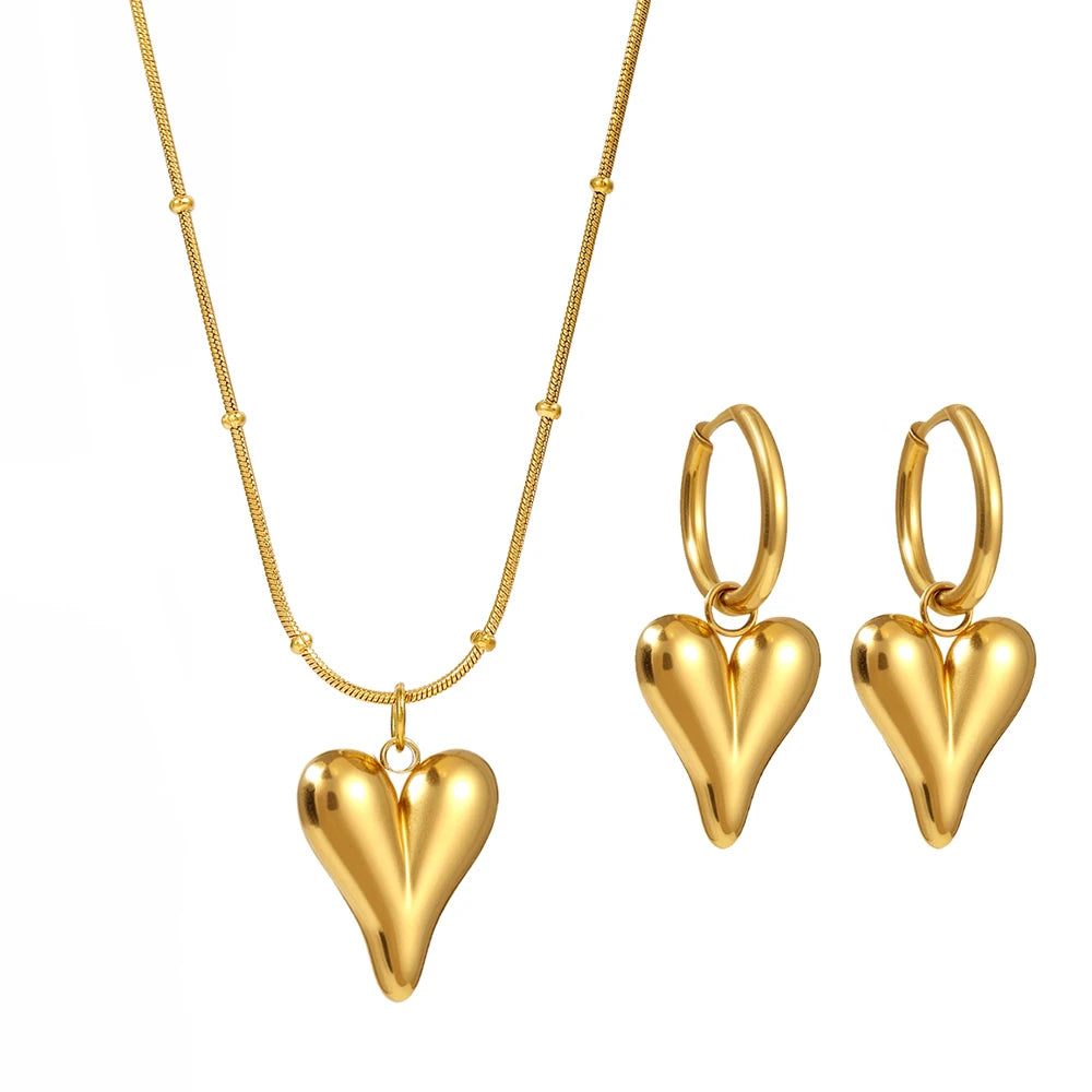 DGIDDK Damen Halskette Ohrringe Set Edelstahl Mode Licht Luxus Herz Anhänger Schmuck Set Pendler Party Passend