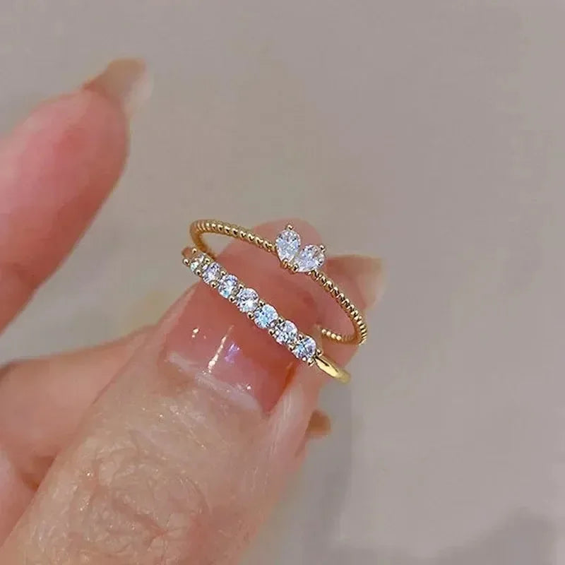 2025 neue Gold Silber Farbe Herz Ringe Set für Frauen Öffnung Einstellbare Ring, Verlobung, Hochzeit Schmuck Mode Freundin Geschenke