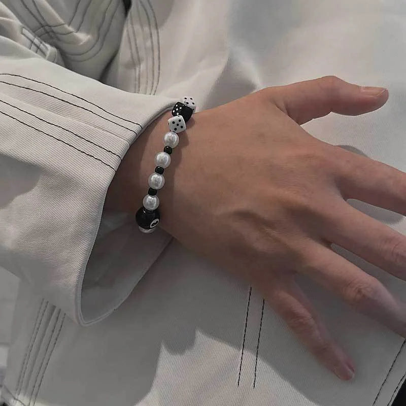 Billard schwarze Kugel 8 Perlen Armband Männer Frauen handgemachte Perlen elastische Armbänder männlich Hip Hop Rock Grunge Schmuck Zubehör