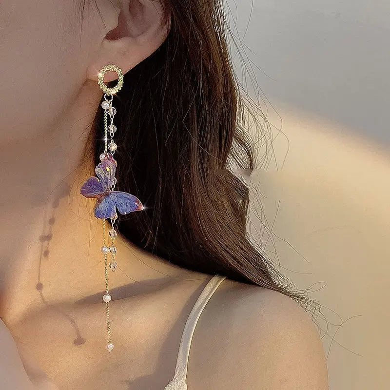 Neue Luxus Frauen Zirkon Kristall Perlen lange Quaste Schmetterling Ohrringe Ohr stecker Schmuck Geschenke