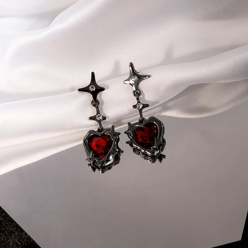 Y2K Goth Flüssigkeit Herz Kreuz Stern Anhänger Ohrringe Frauen Rot Zirkon Liebe Baumeln Ohrring Gothic Unregelmäßige Quaste Ohrringe Schmuck