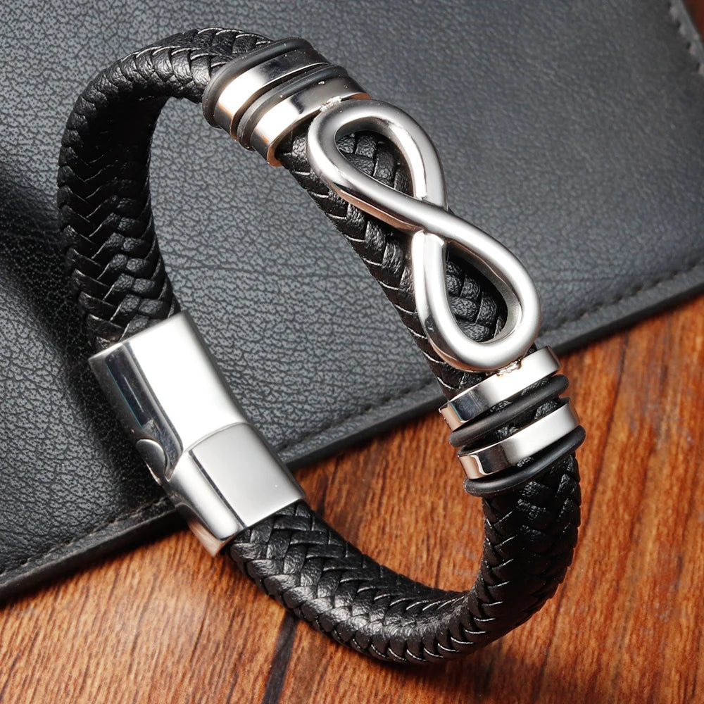 Klassisches Edelstahl-Lederarmband für Herren, Kettenarmband, Business-Charm, Schmuckzubehör für Papa und Freund