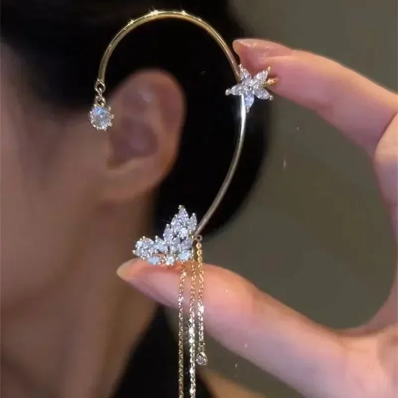 Glänzende Zirkon Schmetterling Ohr Manschette Gold Farbe Quaste Clip auf Ohrringe für Frauen Kupfer Ohrring Ohne Piercing Schmuck Ohr Schleife