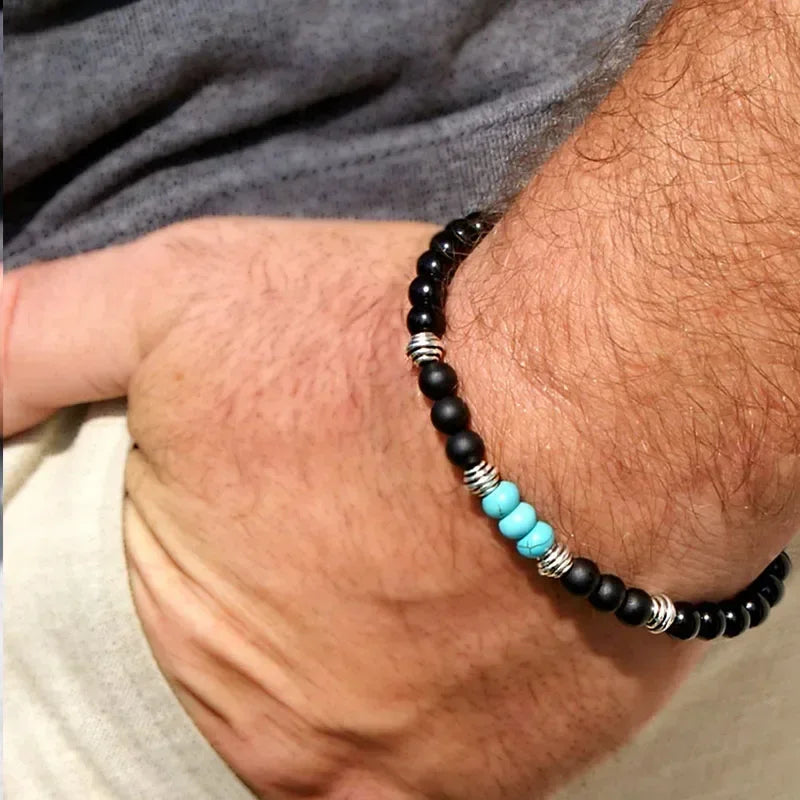 Schwarzes Onyx-Yoga-Armband mit runden Perlen und Pfeilsteinperlen für Herren