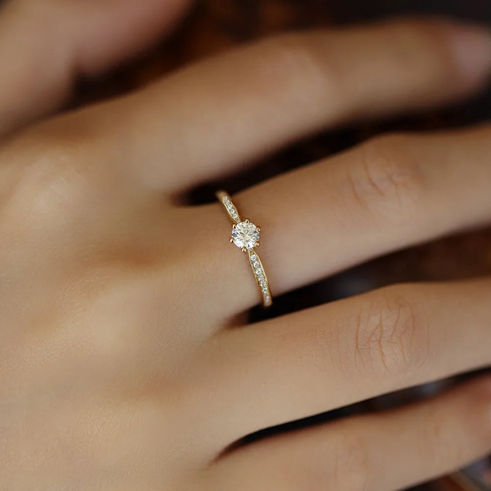 Ring aus 925er-Sterlingsilber mit 14 Karat Gold und glänzendem Zirkon für Damen, exquisiter Temperament-Hochzeitsschmuck