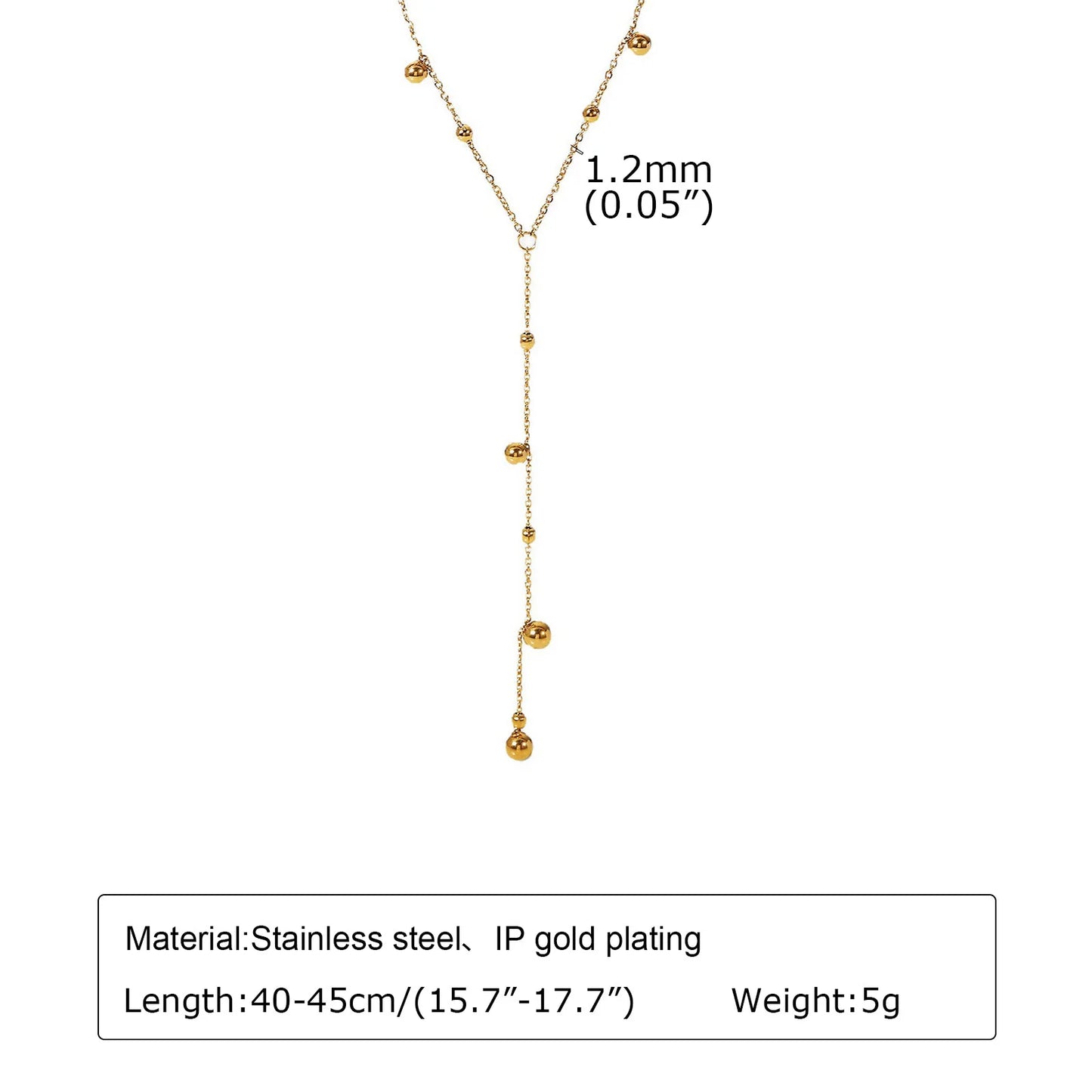 Zierliche Y-Halsketten für Damen, vergoldete Kugeln, Perlen, Edelstahl-Charm-Halskette, Rosenkranz-Halsketten, minimalistischer Kragen