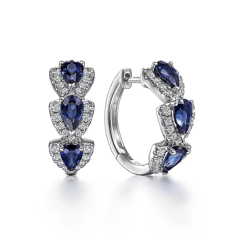 Huitan Luxus Trendy Blaue Zirkonia Creolen Hochzeit Party Elegante Accessoires für Frauen Jahrestag Geschenk Neue Schmuck