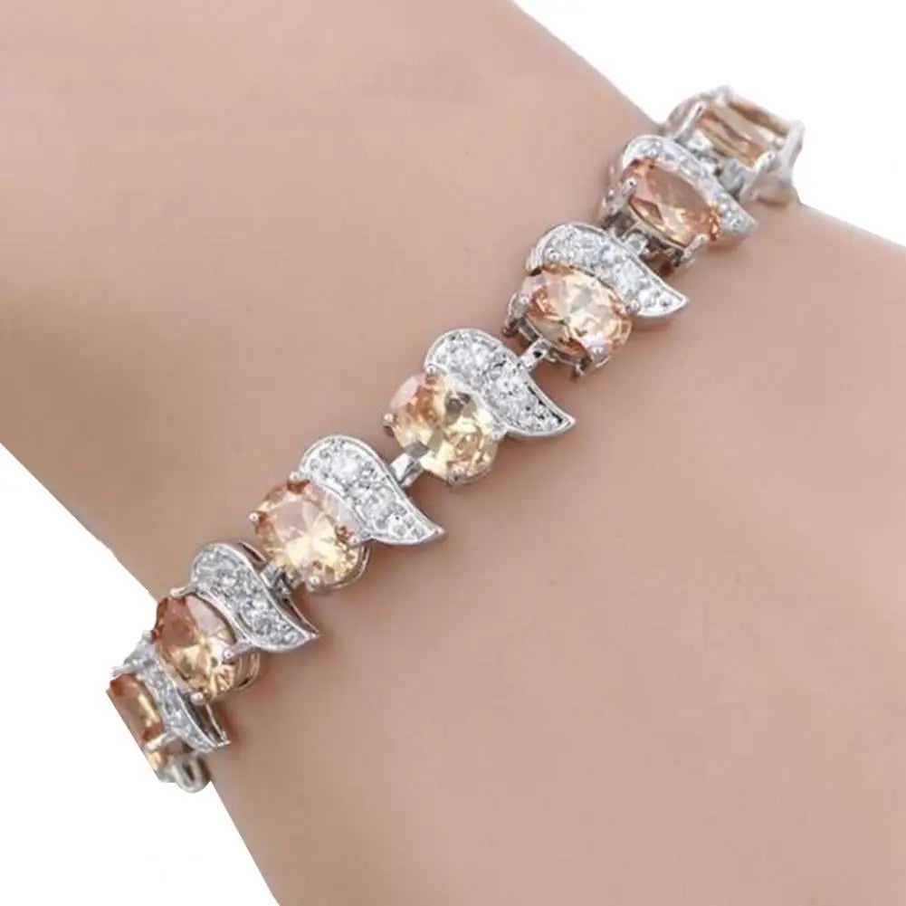 Damen-Armband, Blatt-Charm, elegant, klassisch, verstellbar, blauer Strassstein, eingebettetes Damen-Armband, Modeschmuck