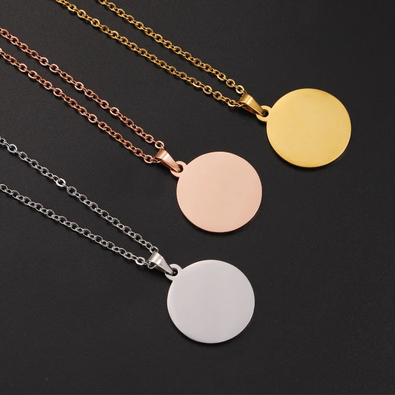 10 Stück 25 mm 30 mm leere runde Scheiben-Anhänger-Halsketten vergoldete Kette Halsketten für DIY individuelles Namenslogo Damen Herren Schmuck