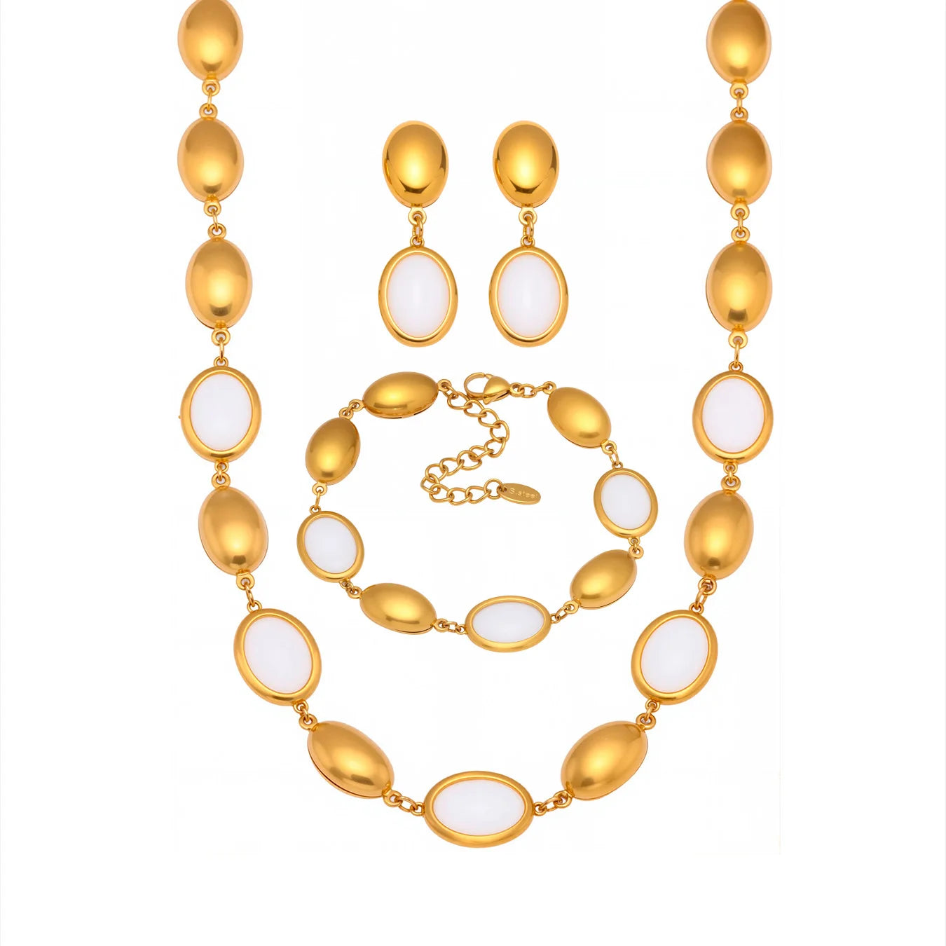 Mehrfarbige Opal-Halskette, Armband, Ohrringe für Damen, 18 Karat vergoldeter Edelstahl, Damen-Halsketten, Armbänder, Ohrringe-Set