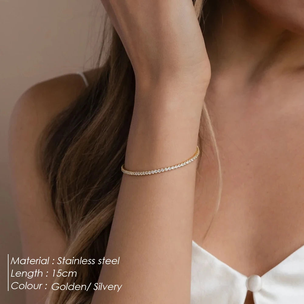 eManco Damen-Tennisarmband aus Edelstahl mit Zirkonia, hochwertiger Brautschmuck, Factory Outlet