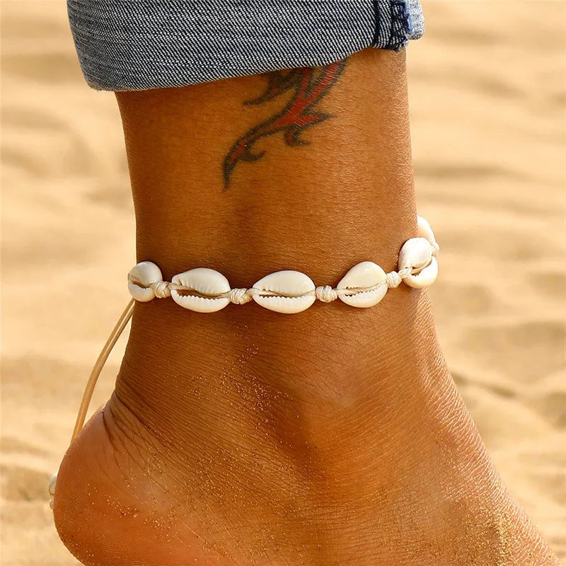 Fußkettchen-Set mit Seestern-Perlen, Perlenkette für Damen, Charm, Fußkettchen am Bein, handgefertigter Schmuck, Geschenke, Sommer, Strand, Mode