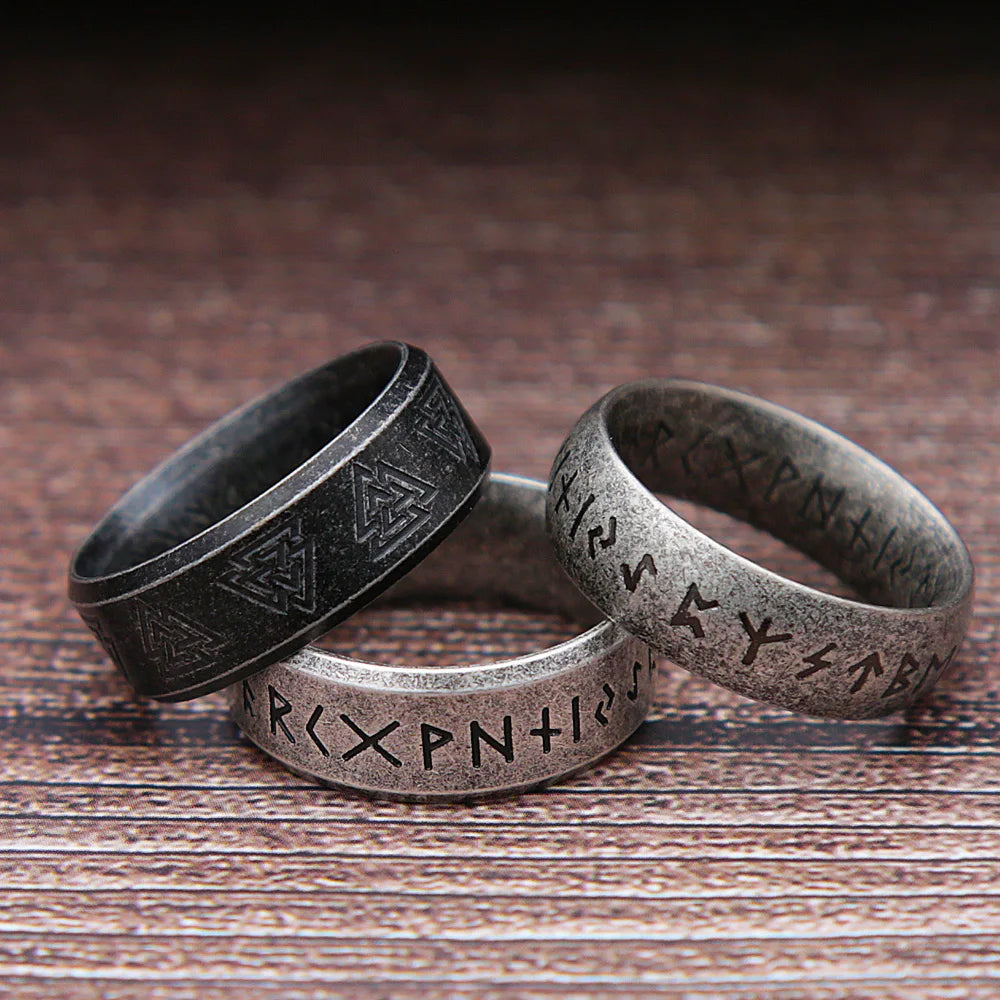 Mode Retro Viking Rune Ring für Männer Frauen 316L Edelstahl Odin Brief Ringe Paar Einfache Amulett Schmuck Geschenke Großhandel
